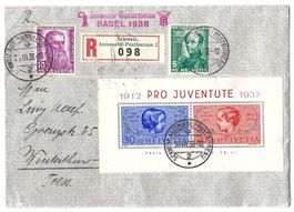 1938 R-Brief mit Pro Juventute Block J83I/J84I gest. Basel