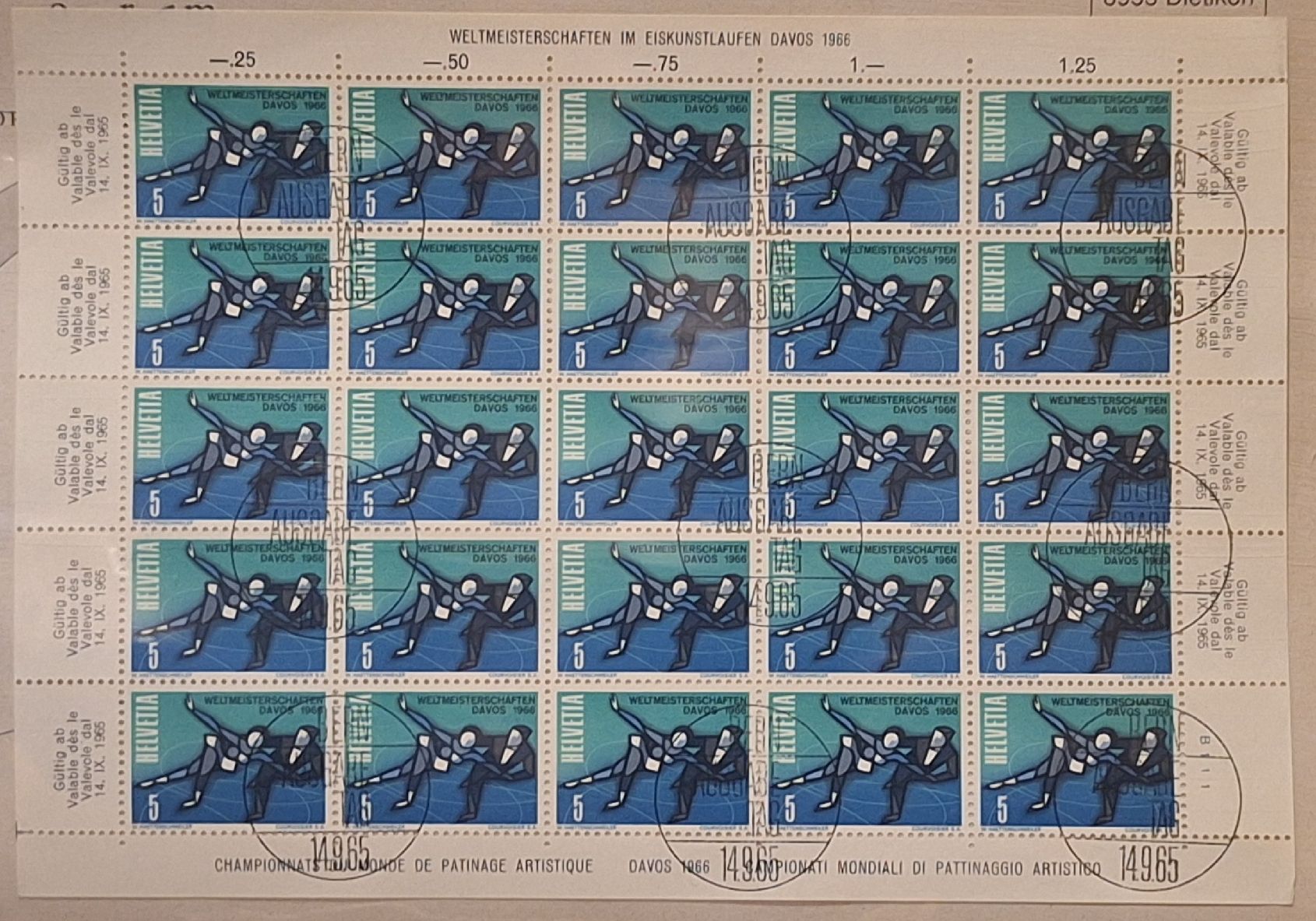 Tutti i francobolli: 1965 Weltmeisterschaft Nr. 438 Bogen – Usato da Balgach venduto da SIMEON27