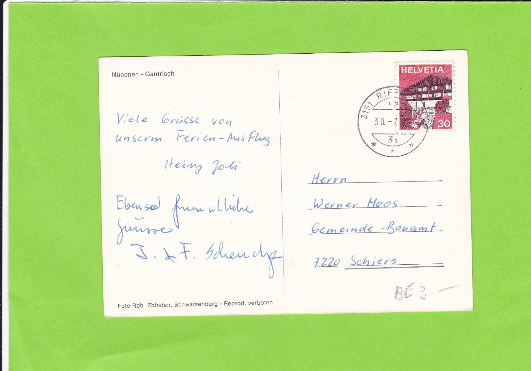 Cartoline postali: Nünenen-Gantrisch – Usato da St. Peterzell venduto da neckertal 1
