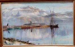 D. Meystre : Le Léman  vu de Lutry, pastel 25/41 cm