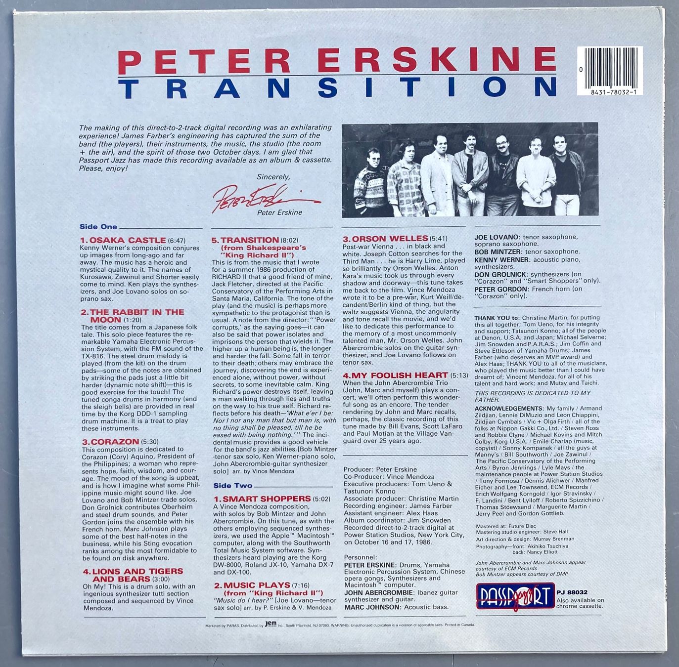 Dischi in vinile: PETER ERSKINE - TRANSITION – Usato da Poliez-Pittet venduto da Newtown-Records 1
