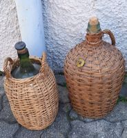 BOTTIGLIE ANTICHE DI VINO IN CESTO VIMINI-VINTAGE 2 X-VUOTE