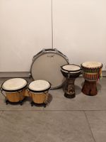 Lot 4 percussions: caisse claire, bongos, djembé, darbouka