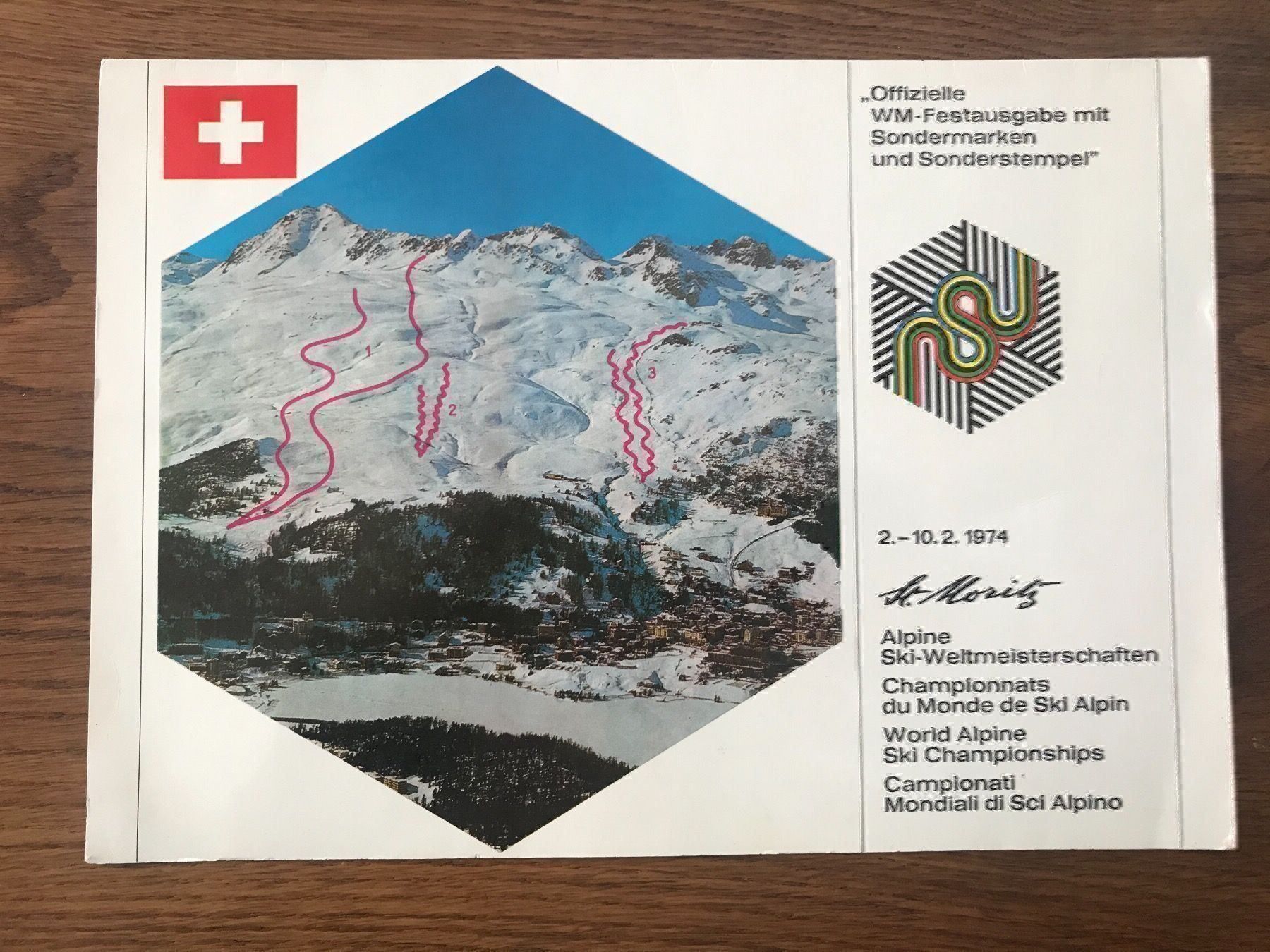 Tutti i francobolli: St. Moritz Ski Weltmeisterschaft 1974 – Usato da Neuenhof venduto da Himmel2