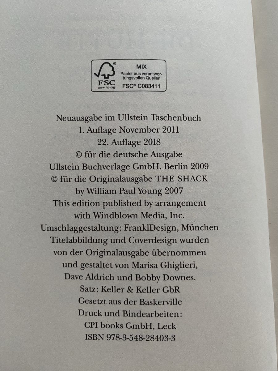 Bücher: Die Hütte / Ein Wochenende mit Gott - William Paul Young – Gebraucht aus Schwarzenburg von Michellu 6