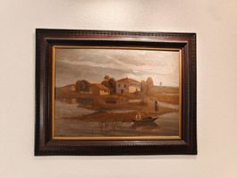 Antikes Landschaftsgemälde „Am Flussufer“ 80 x 60cm