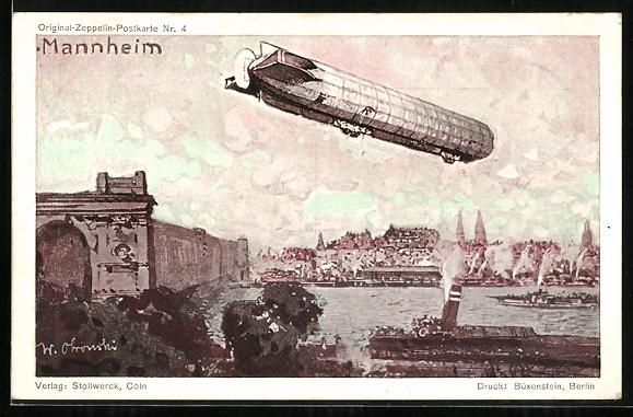 Bilder & Poster: Mannheim, Zeppelin über der Stadt, Rekl – Gebraucht aus Berlin von bartko-reher