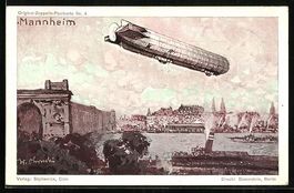 Mannheim, Zeppelin über der Stadt, Rekl