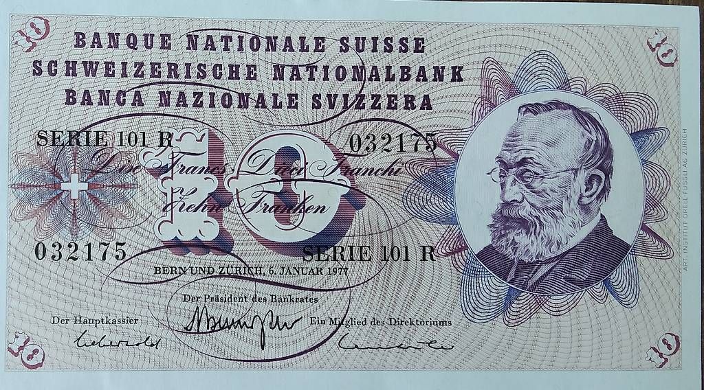 Banconote: 10 Franken Note 1977 ungefaltet – Nuovo (secondo la descrizione) da chur venduto da Hmars