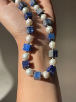 Lapislazuli-Perlen-Halskette Edelstahl18k vergoldet