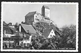 Sargans Partie mit Schloss Feldpoststempel