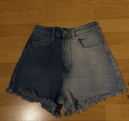 Shorts denim bicolore frayed taille haute taille S