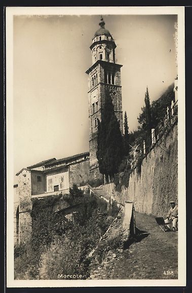 Cartoline postali: AK Morcote, Bergweg mit Blick zur Kirche – Usato da Berlin venduto da bartko-reher