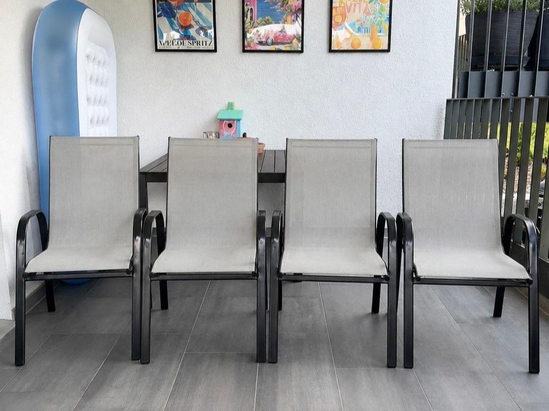 Livique Sedie: Gartenstühle 4er Set graues Textilgestell Metall – Usato da Bonstetten venduto da Lui_LND