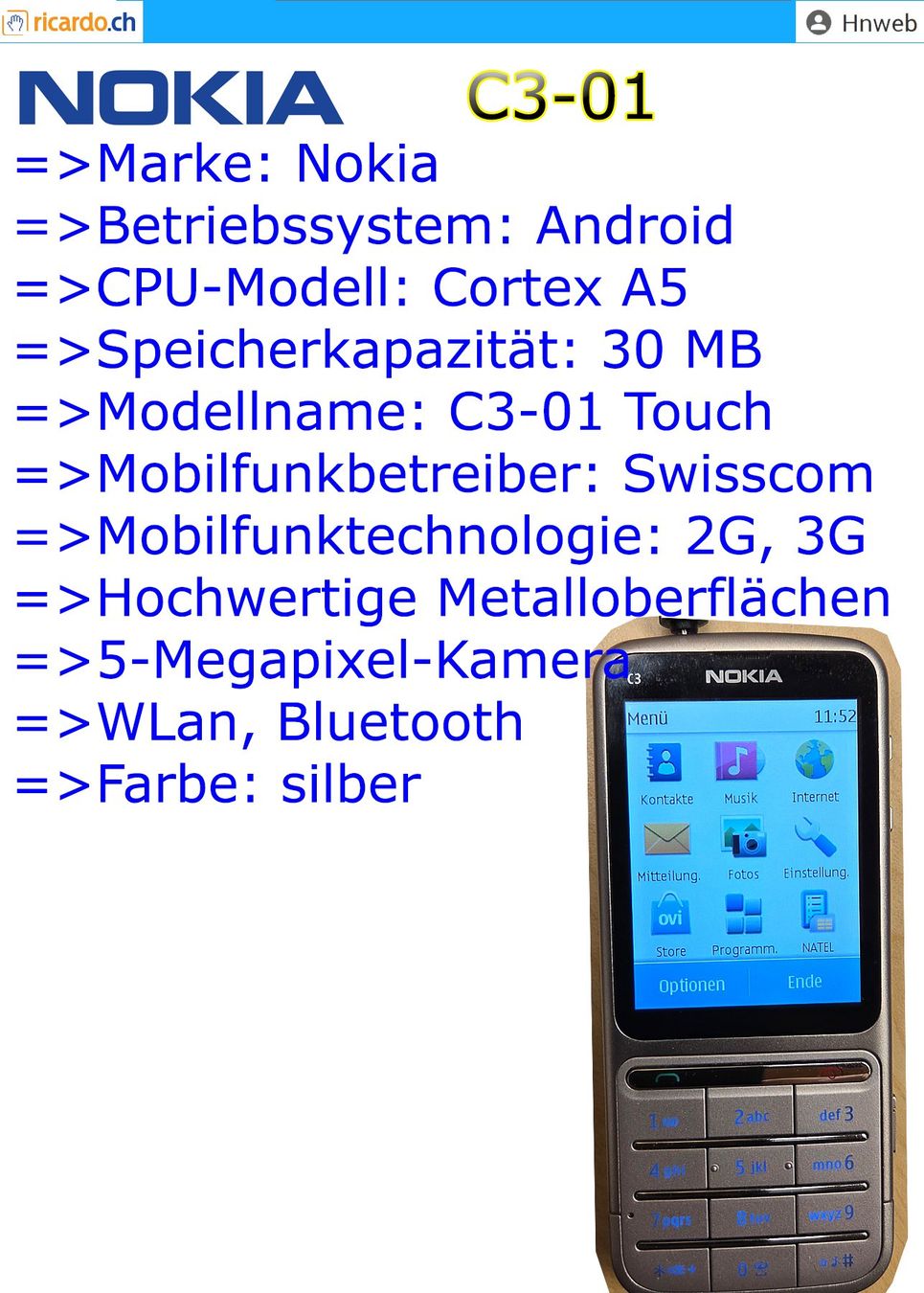 Nokia Handys / Smartphones: Handy Nokia C3-01 – Gebraucht aus Kaisten von Hnweb 2