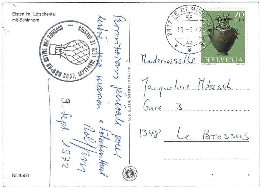 Cartoline postali: AK Eisten im Lötschental mit Schinhorn 1972 – Usato da Rheinfelden venduto da wil_m7gh 1