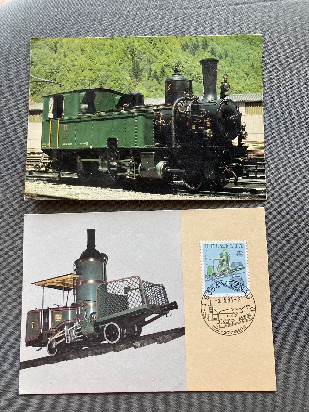 Ansichtskarten: 2 farbige Eisenbahn-Ansichtskarten (Dampflokomotiven) – Gebraucht aus Zürich von mik_h9ty