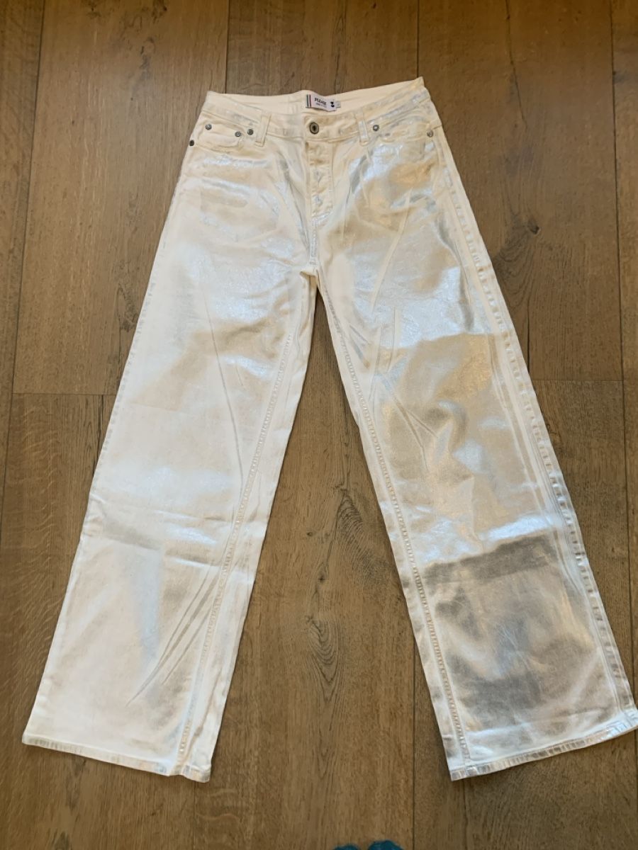 Please Jeans Jeans: Please Jeans, weiss mit Silber, L, wide cut – Usato da Thierachern venduto da reten