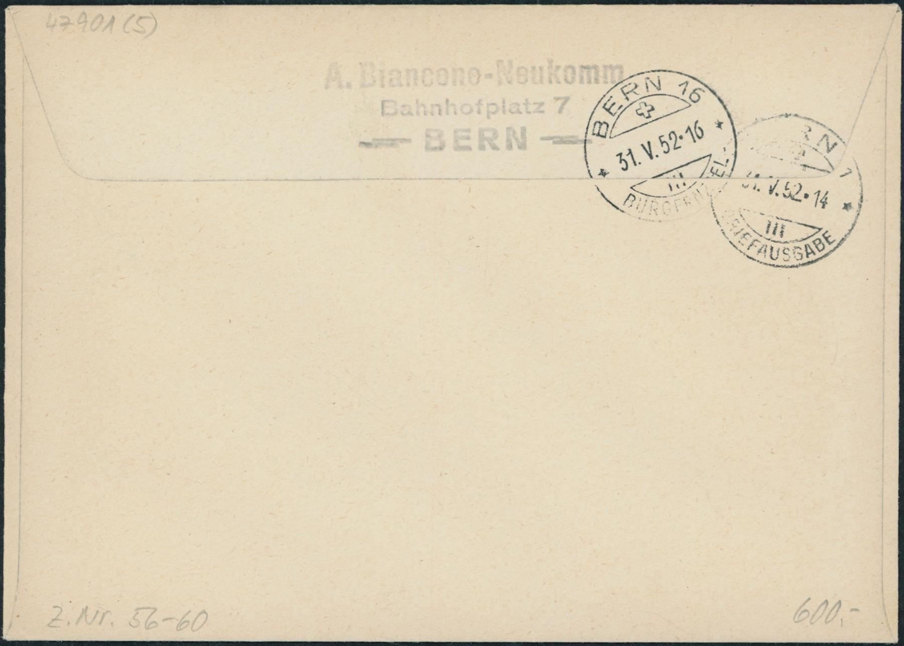 Tutti i francobolli: 1952 - Pro Patria - FDC U4 - dt. – Usato da Schindellegi venduto da leecollect 5
