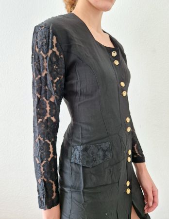 KLEID DRESS MADE IN FRANKREICH S 36 SCHWARZ SPITZE TOP