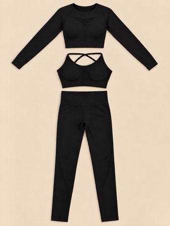 ENSEMBLE DE SPORT NOIR 3 PIÈCES