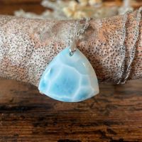 ✲ Larimar Anhänger + Kette 925 Silber ✲ 24mm / 6g