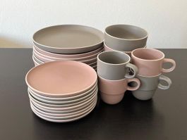 Geschirr-Set grau/rosa