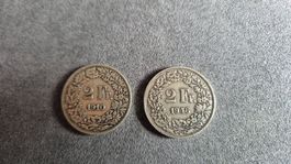 2 Münzen Schweiz 2 Franken 1910 und 1946