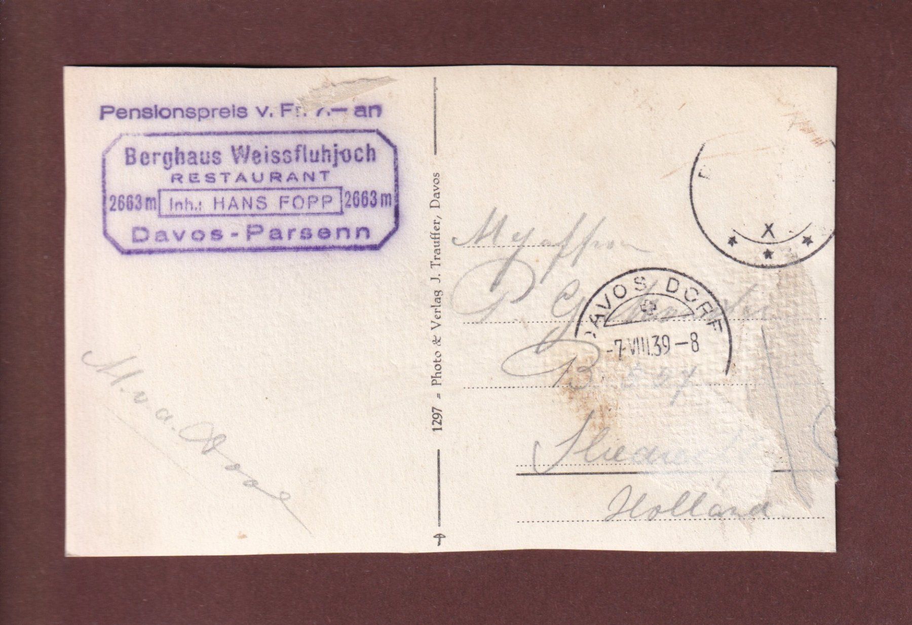 Cartoline postali: DAVOS - Kurpark - 1939 – Usato da Pully venduto da nicecards-shop 1