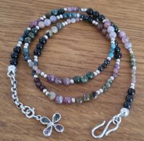 Multicolor Turmalin Kette, 925 Silber Elementen - neu