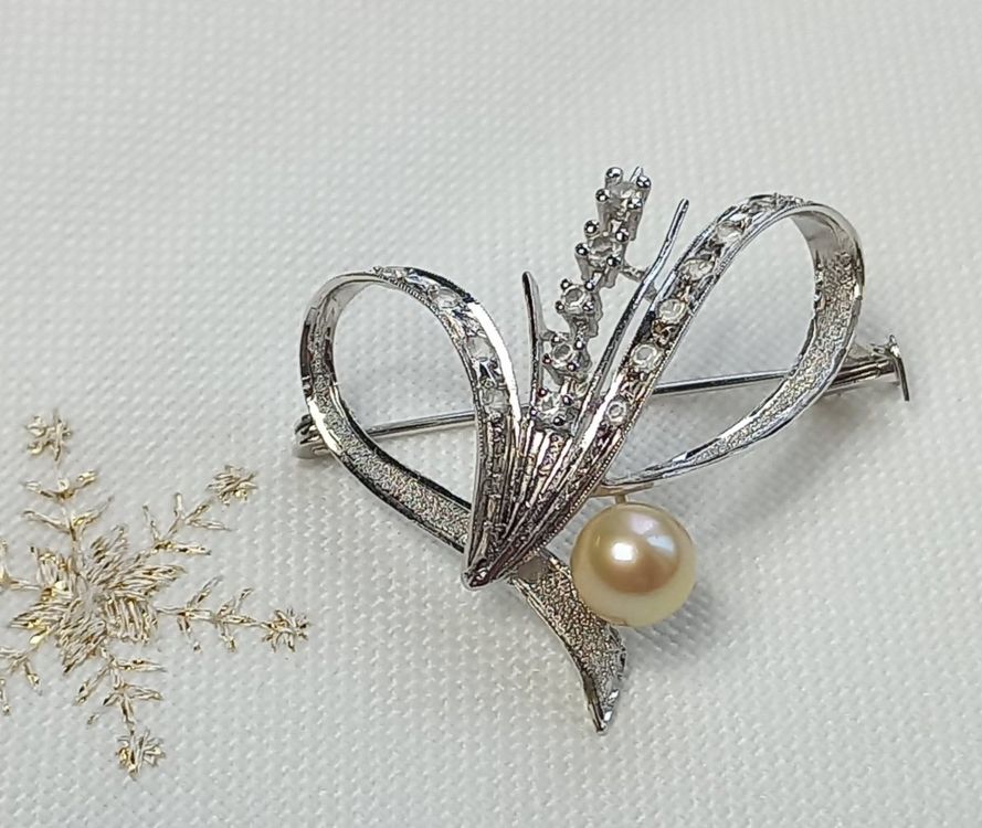 Vintage 915 Silber Brosche mit Perle, filigranes Design (Gebraucht) in ...