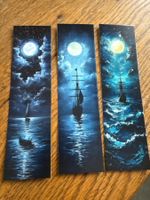 3x Lesezeichen-Buchzeichen-Segelschiff-Meer-Nacht-Ferne-See