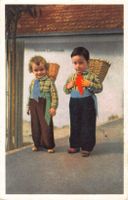 Saluti dal Ticino - Kinder mit Körben, coloriert, alt