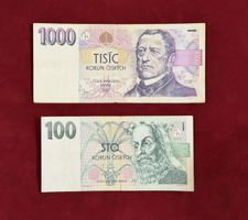 Billets tchécoslovaques 1000 et 100 Couronnes bon état