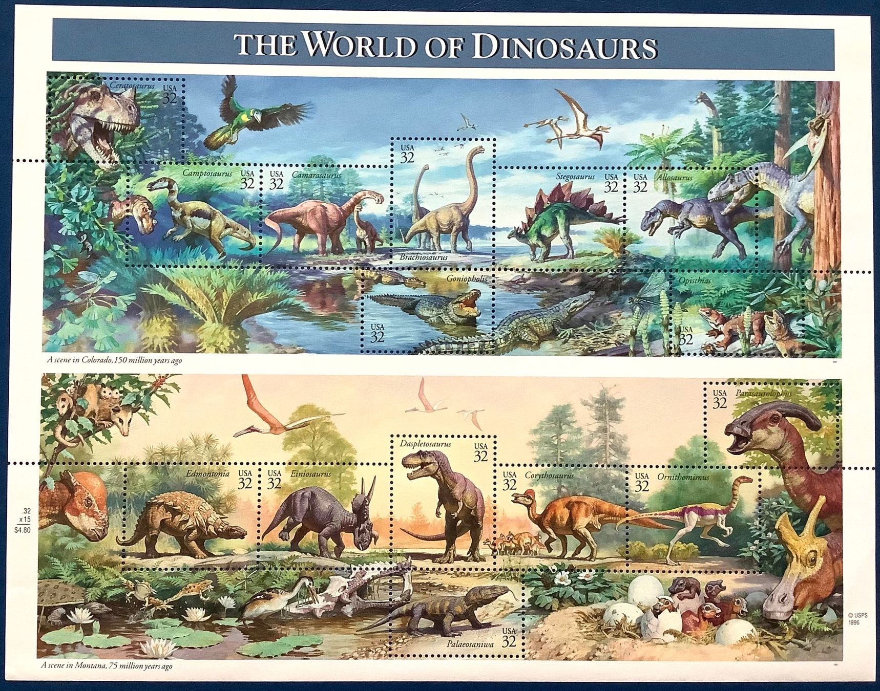 Tutti i francobolli: 1996 - USA / Dinosaurierwelt - Bogen ** – Nuovo (secondo la descrizione) da Liestal venduto da Skunk02