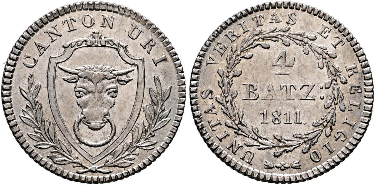 Tutti le monete: Kanton Uri 4 Batz 1811 – Usato da Schaffhausen venduto da schatzkiste69