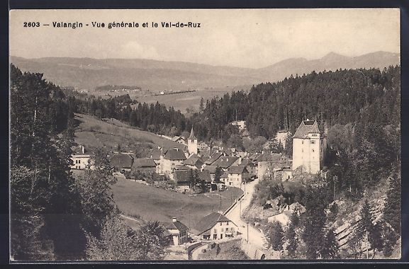 Cartoline postali: Valangin, Vue generale et le Val-de-Ruz – Usato da Berlin venduto da bartko-reher