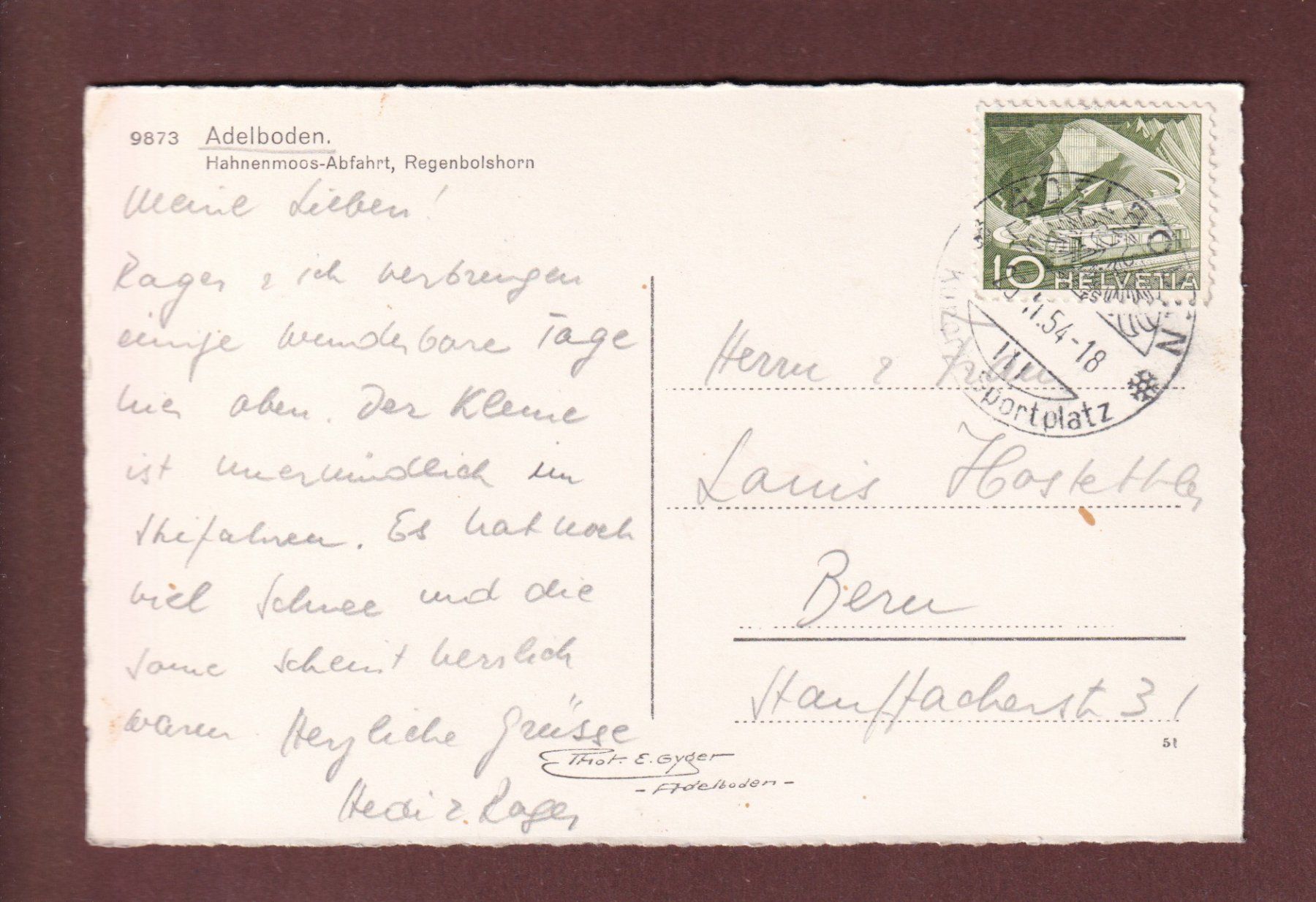 Ansichtskarten: ADELBODEN - Hahnenmoos-Abfahrt - 1954 – Gebraucht aus Pully von nicecards-shop 1