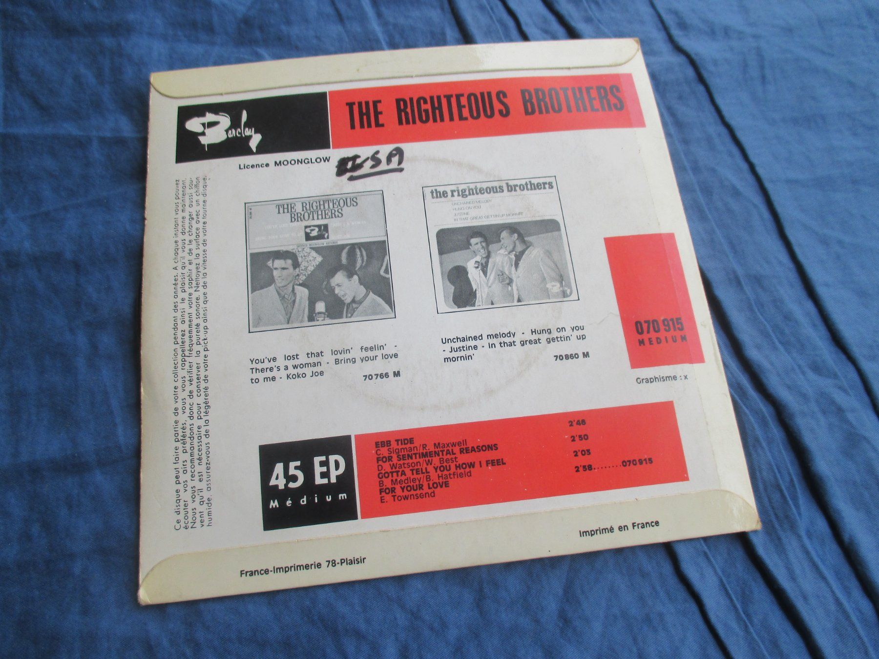 Schallplatten: The Righteous Brothers EP Ebb Tide – Gebraucht aus Colombier NE von Nevenma 1