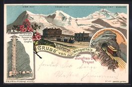Litho Wengernalp, Bergbahn fährt in Tun