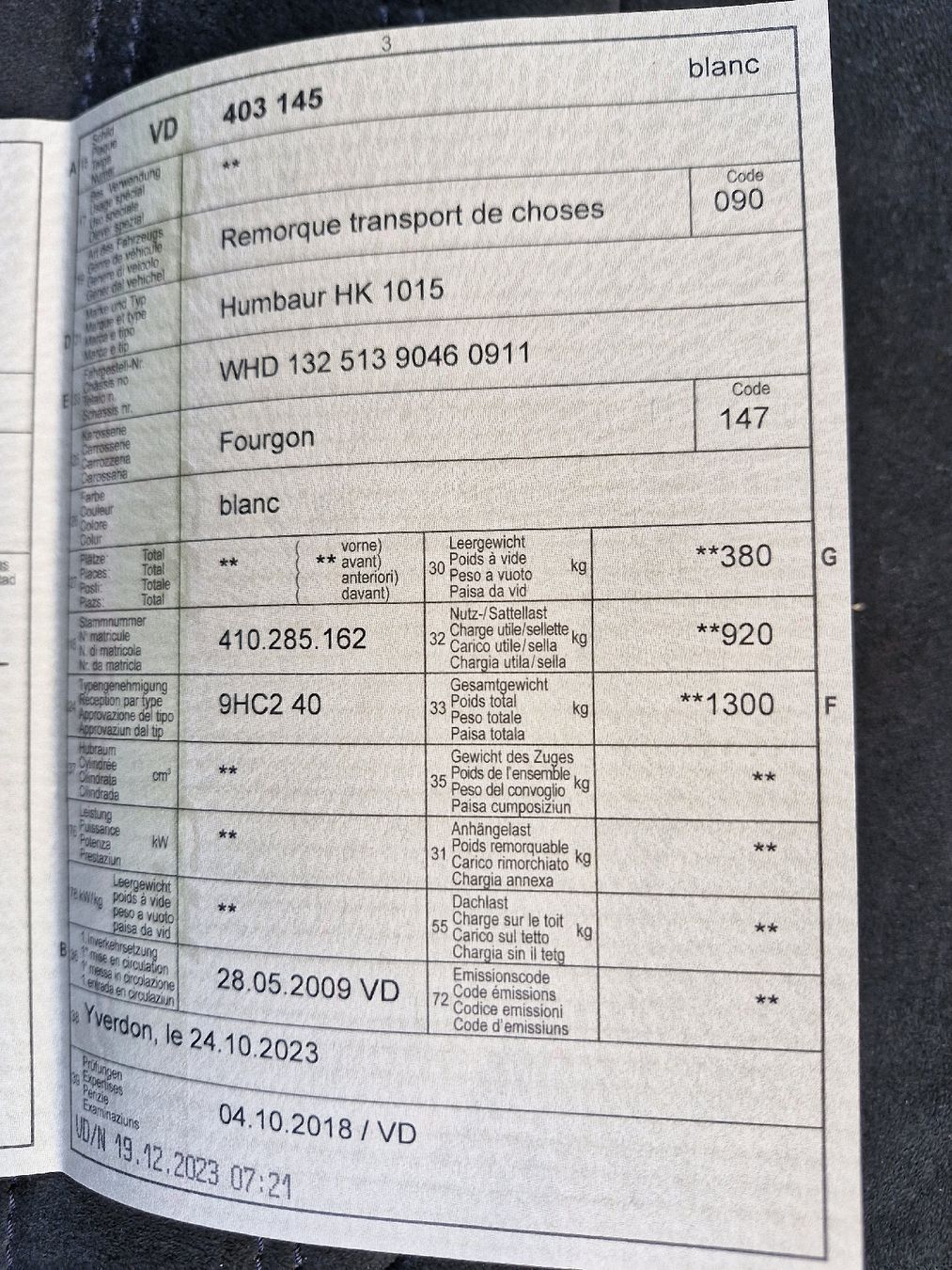 Humbaur Rimorchi: Remorque Humbaur HK 1015 – Usato da Treytorrens-Payern venduto da Chag18 8