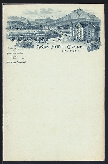 Ansichtskarten: Lithographie Lucerne, Swan-Hotel-Cygne – Gebraucht aus Berlin von bartko-reher