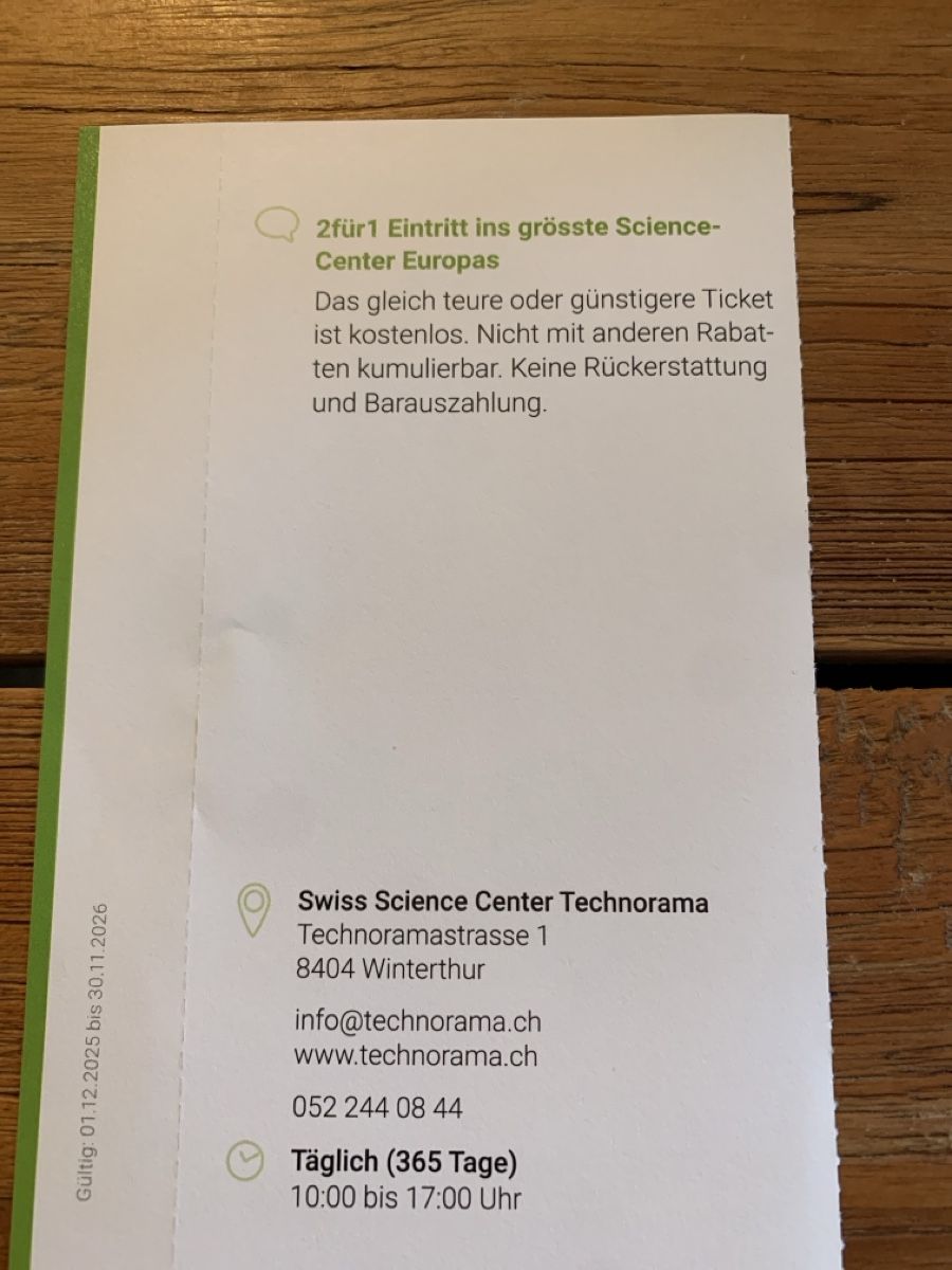 Buoni: 2für1 Eintritt Technorama – Nuovo e nell'imballaggio originale da Attelwil venduto da TaraLee 1