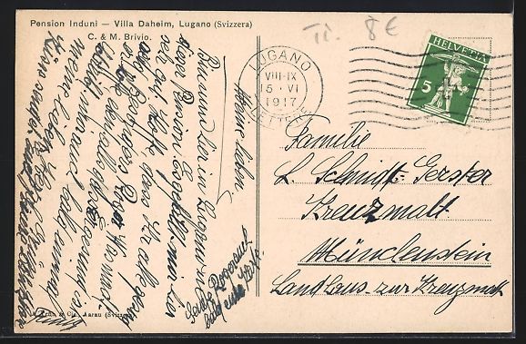Cartoline postali: Lugano, Pension Induni, Villa Daheim, Or – Usato da Berlin venduto da bartko-reher 1