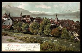AK Zug, Ortsansicht mit Alpenblick