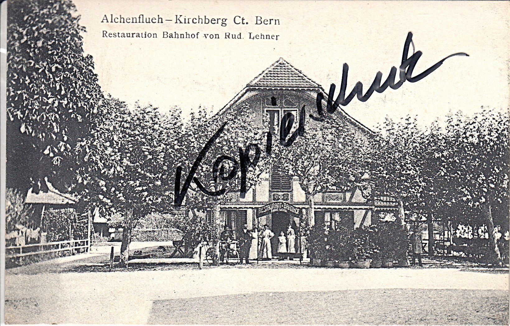 Cartoline postali: Kirchberg-Alchenflüh, Restaurant Bahnhof, – Usato da Rüegsauschachen venduto da Andyalfredo