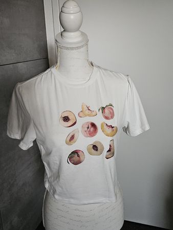 Damen T-Shirt weiss mit Pfirsichprint Grösse L