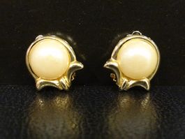 Vintage Ohrclips Clips Ohrschmuck Perle Gold 70er 80er Jahre