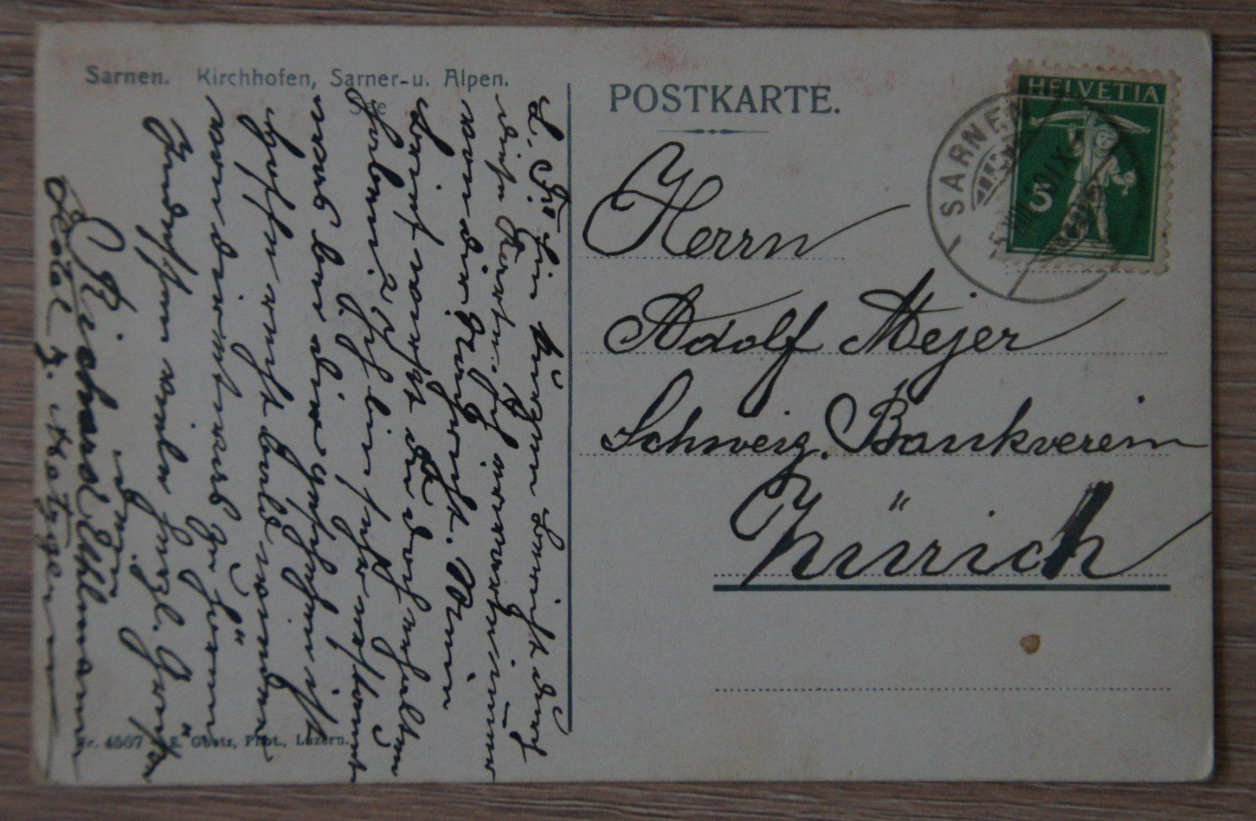 Cartoline postali: Sarnen, Kirchhofen, Sarnersee und Alpen, 1910 – Usato da St. Margrethen SG venduto da maege07 1