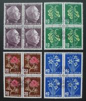 PJ 1948, Serie Viererblöcke J125-J128, Ersttag deutsch